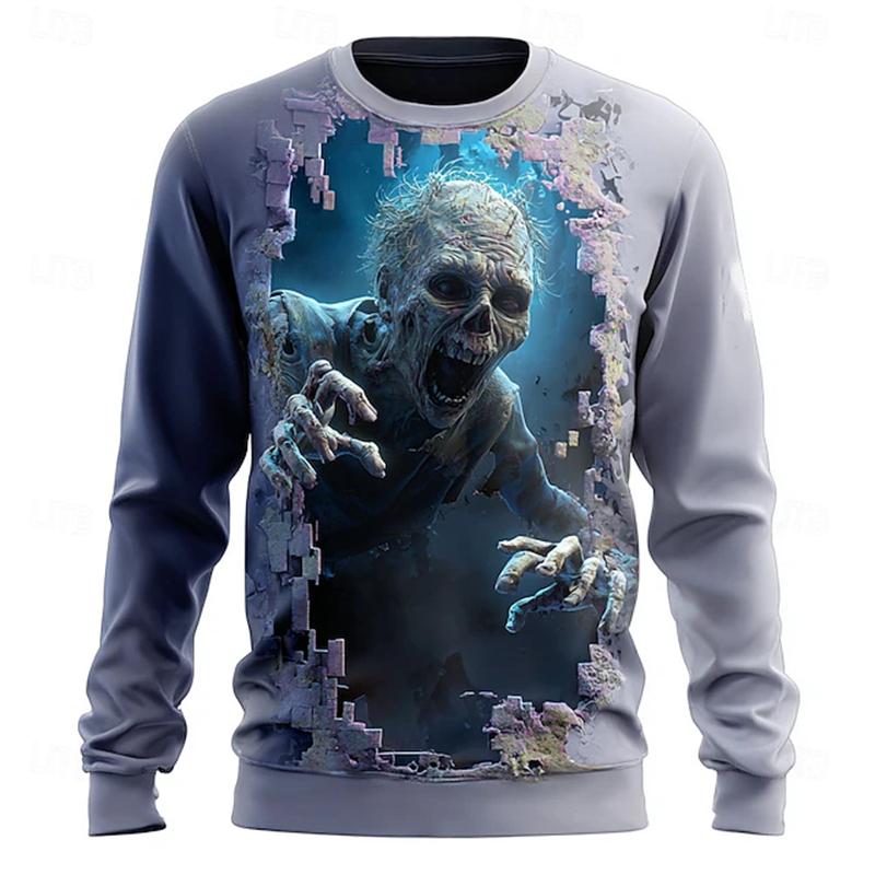 Men's Long-sleeved T-shirt 3d Skull Print Graphic T-shirt Men's Fashionable Hip-hop Top T-shirt Women's Clothing