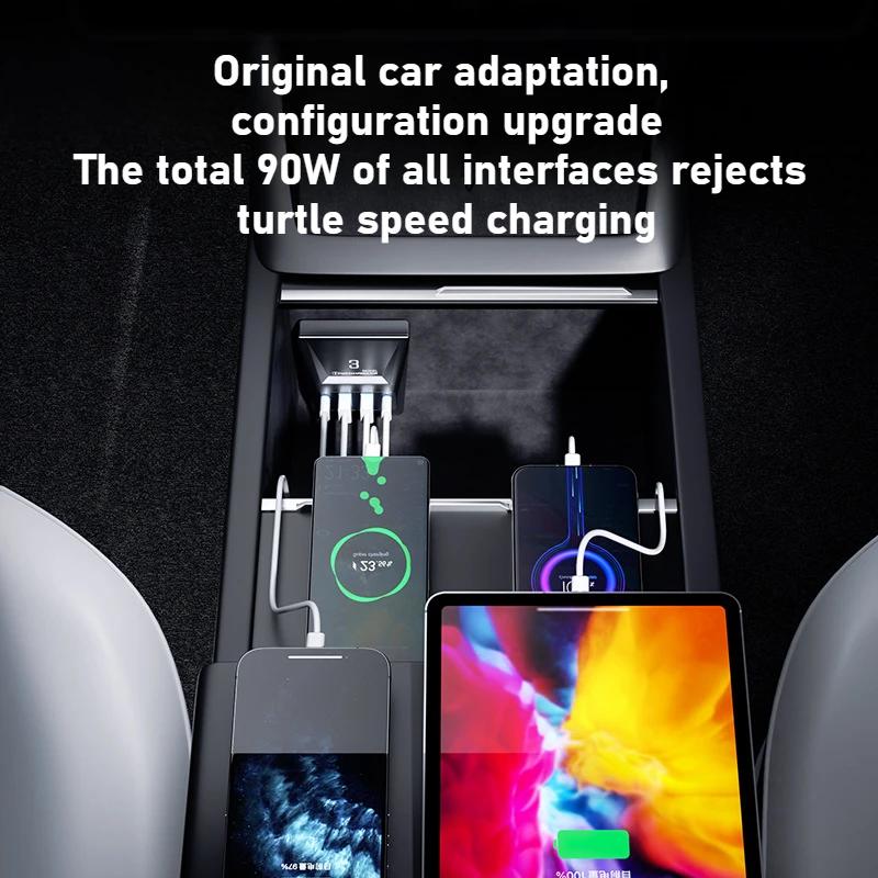 Expansion Dock For Tesla Model 3 Highland Car Cigarette Lighter Fast Charge Center Control Bottom Hidden Charger Car Accessories