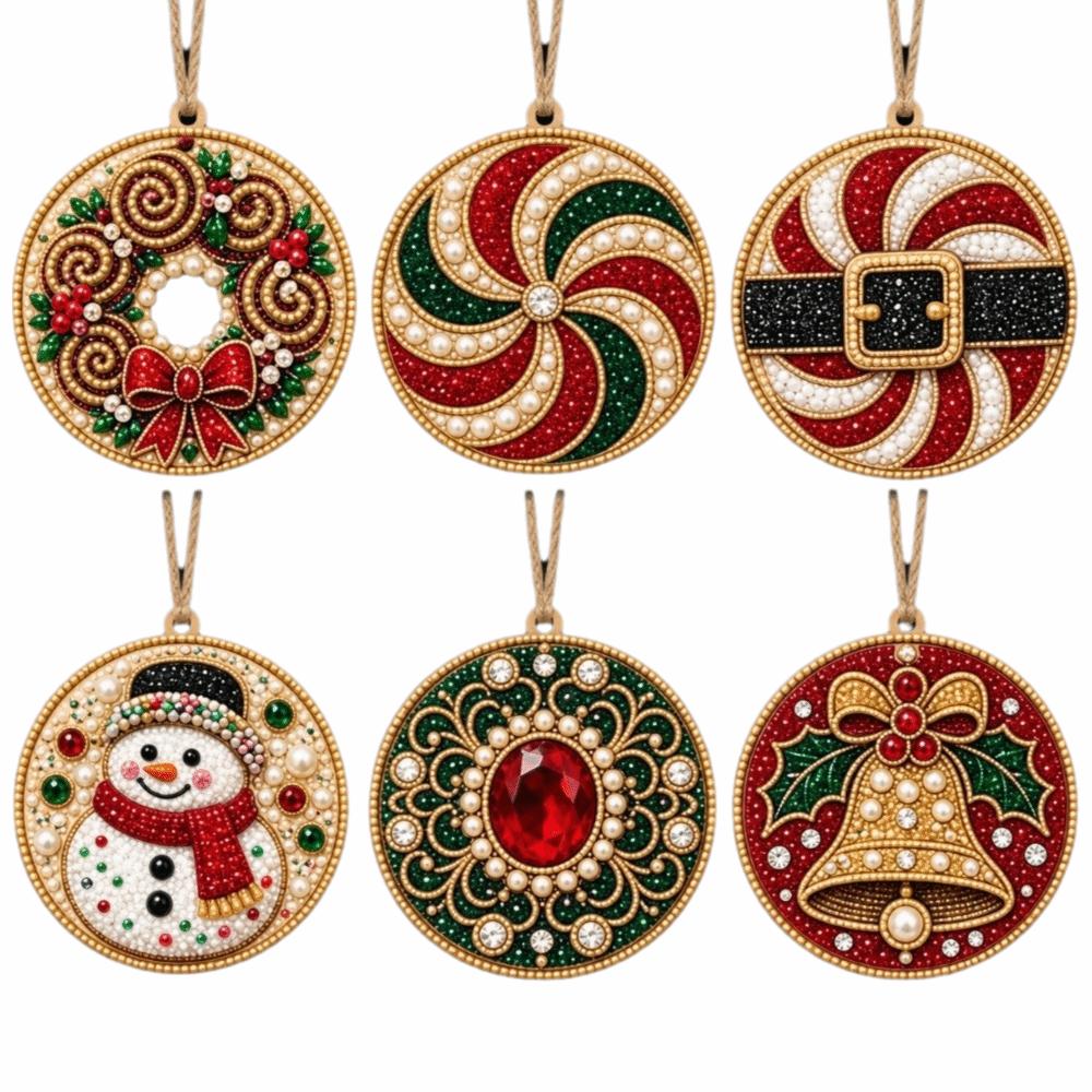 6 stuks DIY Ambachtelijke Parel Diamant Schilderen Kit Kerstman Kerstboom Hangend Ornament Kerst Thema