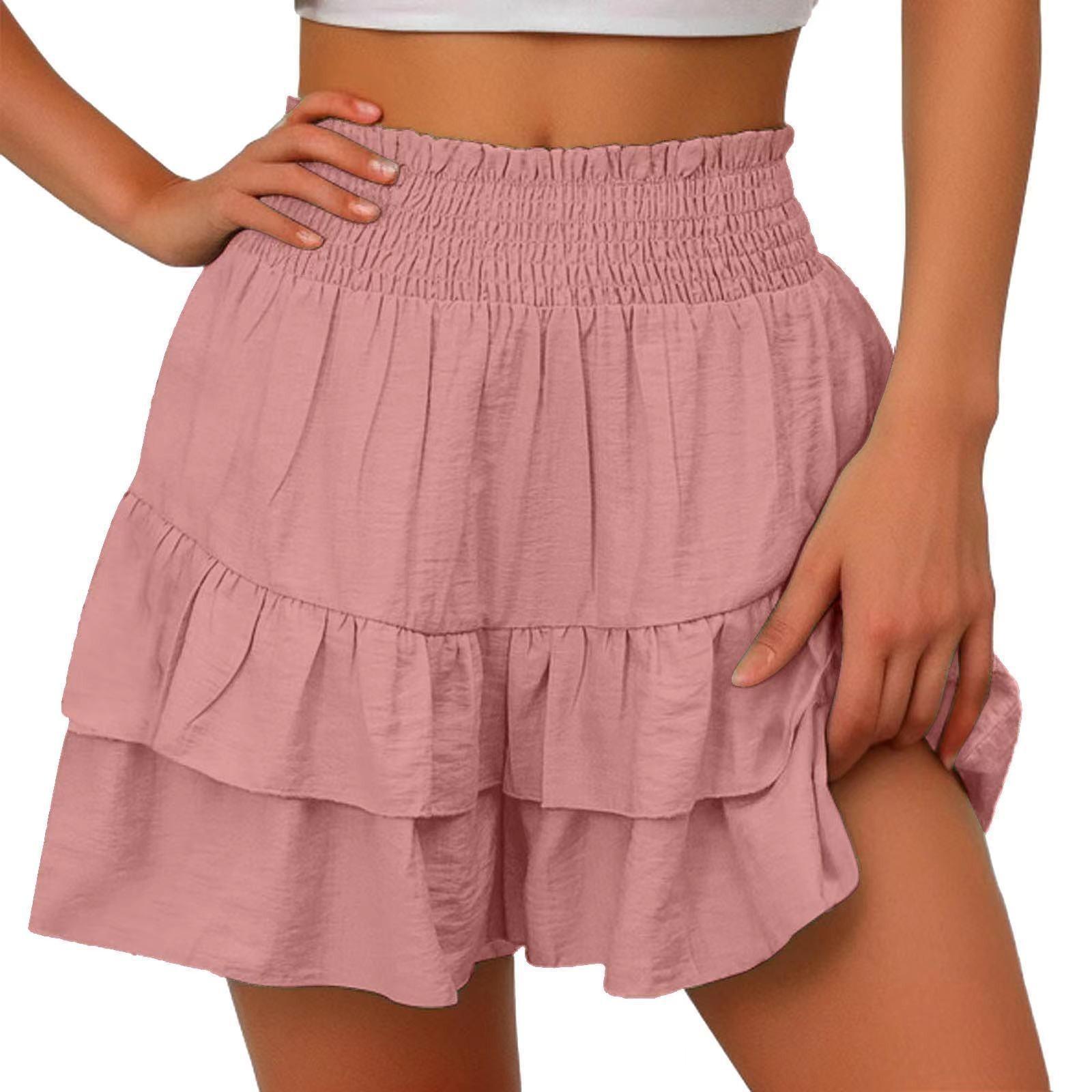 

Женская летняя юбка с высокой талией и оборками, симпатичная струящаяся юбка, повседневная, удобная, пляжная, плиссированная юбка с запахом XL арбуз красный