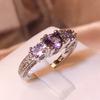 New White Zircon Engagement Promise Ring Rainbow Crystal Multicolor Birthstone Ring Vintage Silver Color Wedding Rings For Women