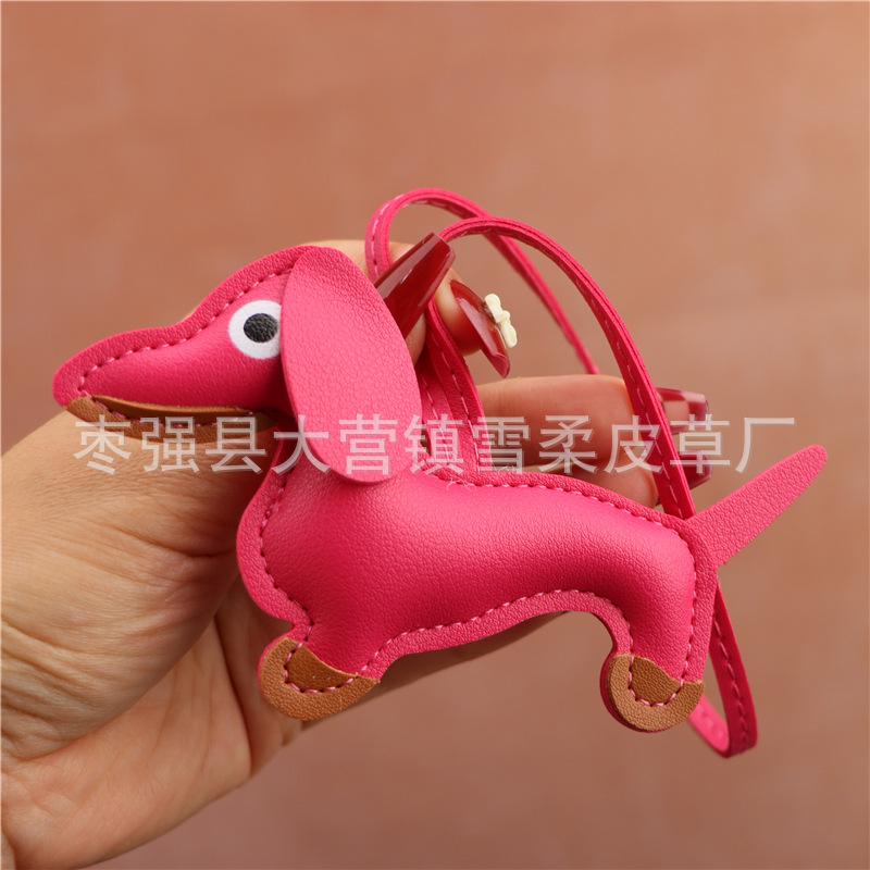Creative Dachshund Bag Pendant Decorative Leather Pendant Cartoon Leather Rope Puppy Key Accessories Pendant