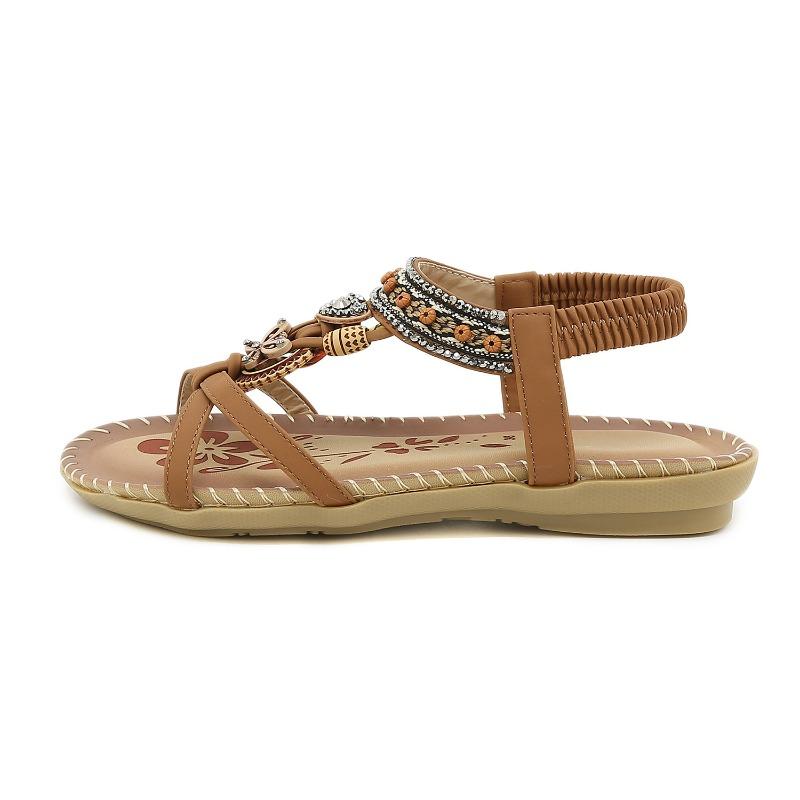 Spring new large-size flat-bottomed flower rhinestone sandals open-toe beach sandals