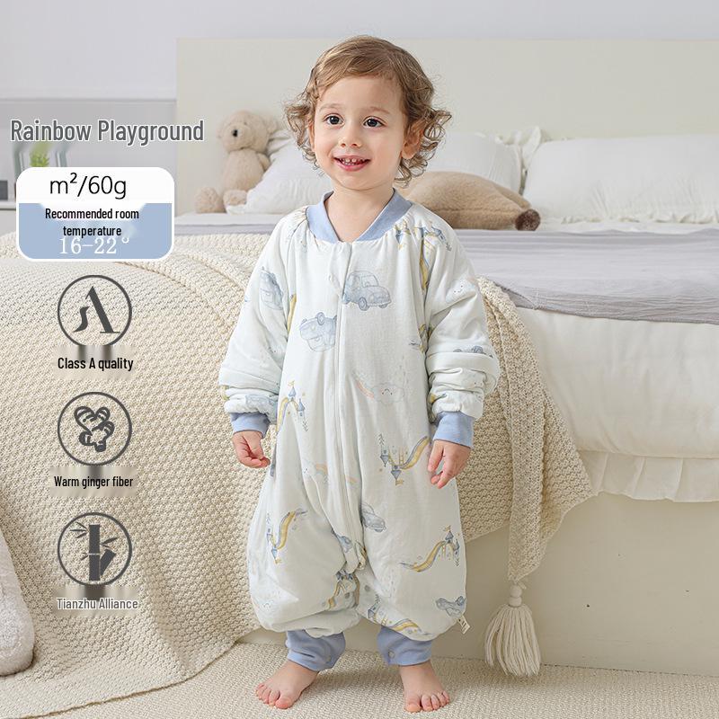 Infant Split-Leg Warm Bamboo Cotton Sleeping Bag - Anti-Kick, Lightweight, Ideal for Spring/Autumn, Ginger Color