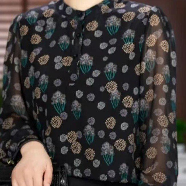 Women's Plus Size Printed Long-Sleeve T-shirt for Spring & Summer - Loose Slimming Fit for Middle-Aged & Elderly