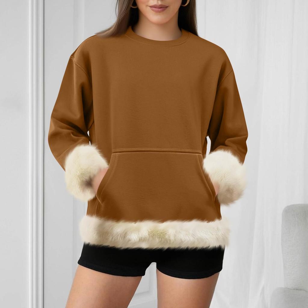 Women's Casual Round Neck Long Sleeve Sweatshirt Solid Color Sweatshirt