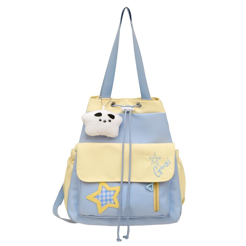 

Цветной блок школьная сумка для студента женский рюкзак большой вместимости легкая многоцелевая сумка синий/жёлтый