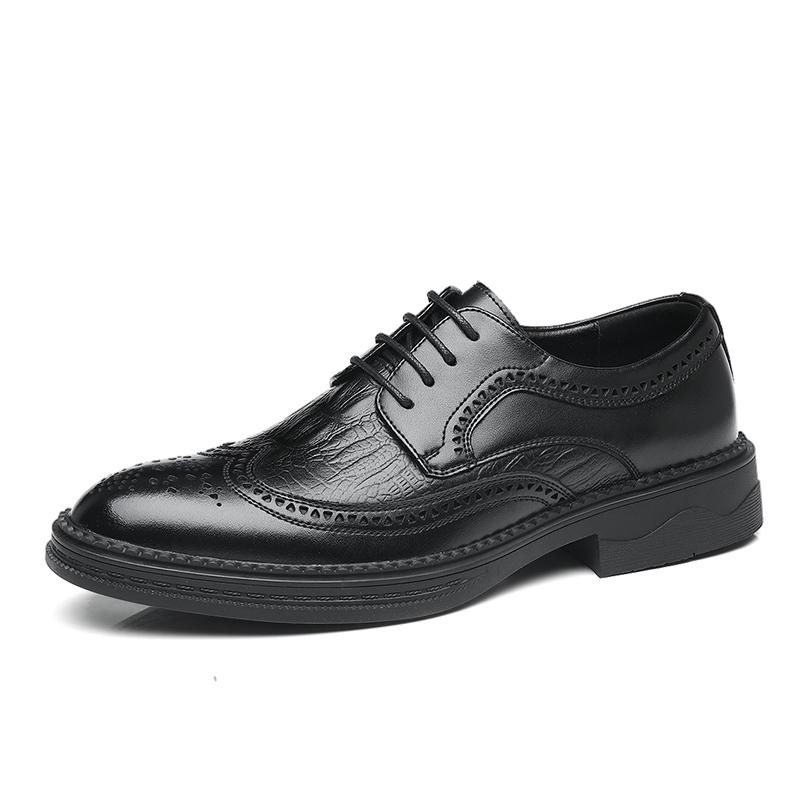 Handmade Leather Shoes Men Summer New Brogue Carved Business Dress Shoe Mens Black Casual Increase British Lace-Up Oxfrods 38