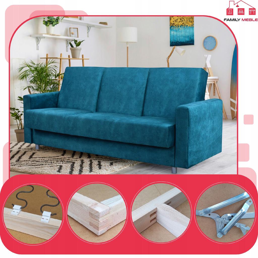 Kanapa sofa Alicja rozkładana wersalka spania bonell łóżko Family meble granatowa