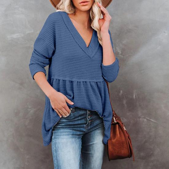 Women Long Sleeve Casual Solid Pattern Blouse Tunic Top Streetwear Side Split Women Long Sleeve Casual Solid Pattern Blouse Tunic Top Streetwear Side Split