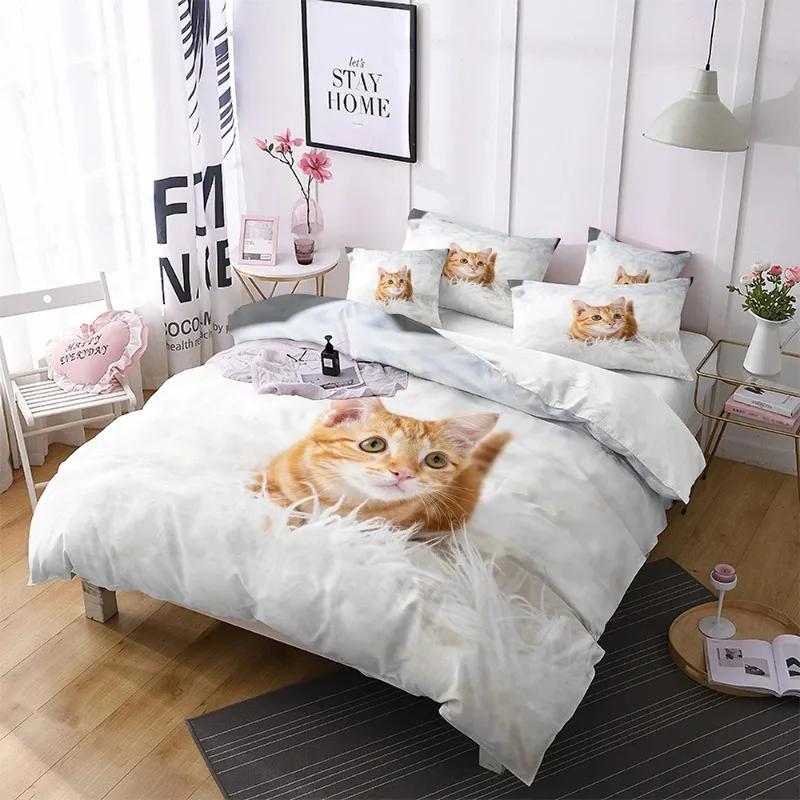 Comforter Cute Cat Bedding Comforter Set King Size For Kidsteens Boys Girls Animal Pet Theme Bed Set + S Bedclothes