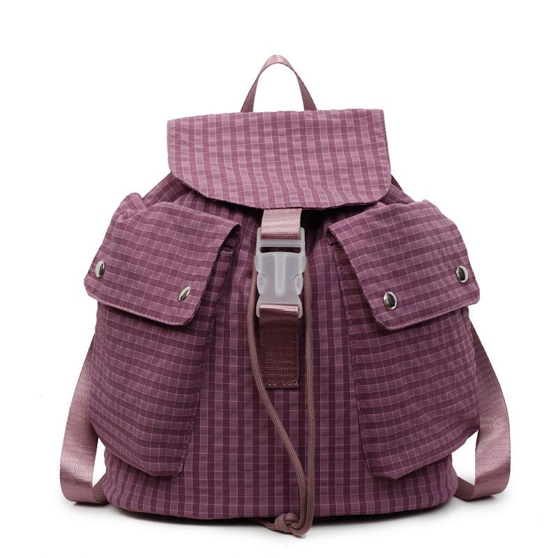 

Студенческий школьный рюкзак, рюкзак с несколькими карманами, женский клетчатый рюкзак фиолетовый