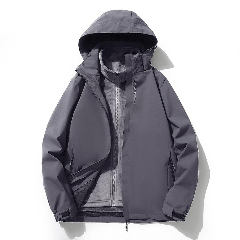 Jacket Men's Three-in-one Fleece Windproof Sports Mountaineering Clothing Autumn and Winter Couple Cold-proof Detachable Casual Jacket
