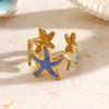 Colorful Dripping Oil Stainless Steel Starfish Rings for Women Men Bohemian Opening Rings Vacation Style Jewelry Accessories