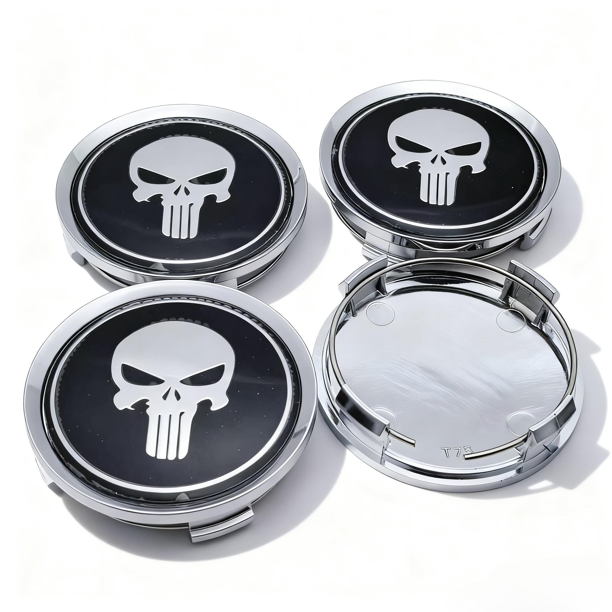 

4pcs Skull Logo Emblem Badge Car Wheel Center Caps 74MM Clips 69MM Wheels Hub Cap Rim Hubcaps Dust Cover Replace Car Accessories Punisher Skul Badge&4pcs T75 Wheel Cap