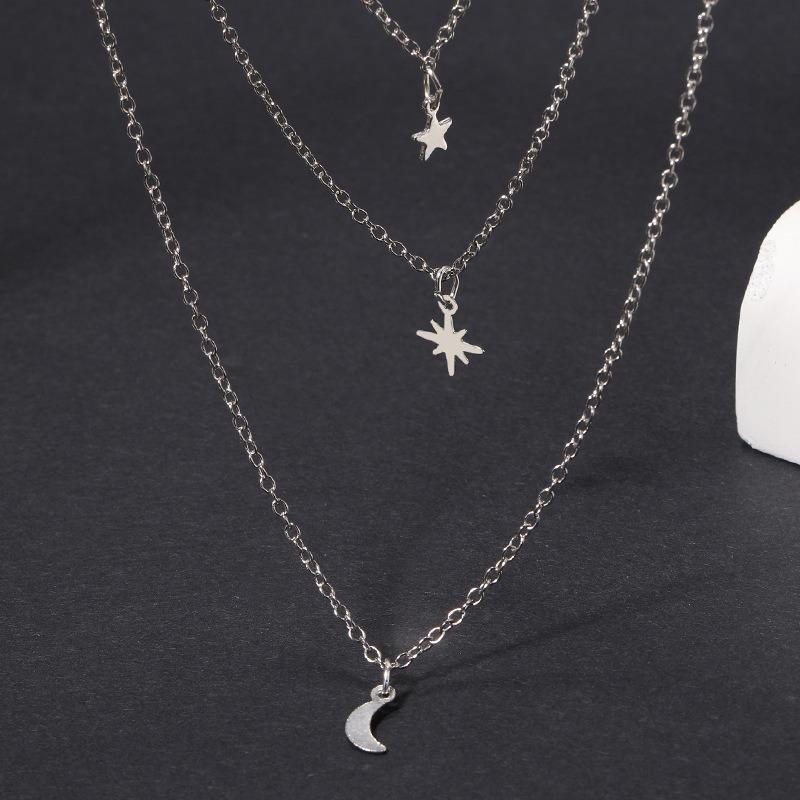 Star Necklace New Alloy Jewelry Pendant Moon Multilayer Stacking Women's High Sensibility Necklace