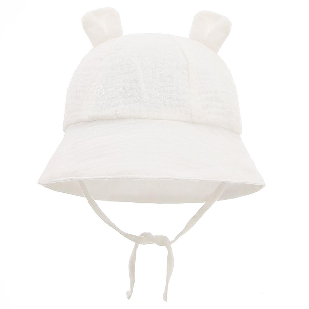 Baby Pure Cotton Bucket Hat with Rabbit Ears - Solid Color Sun Hat for 3-12 Months