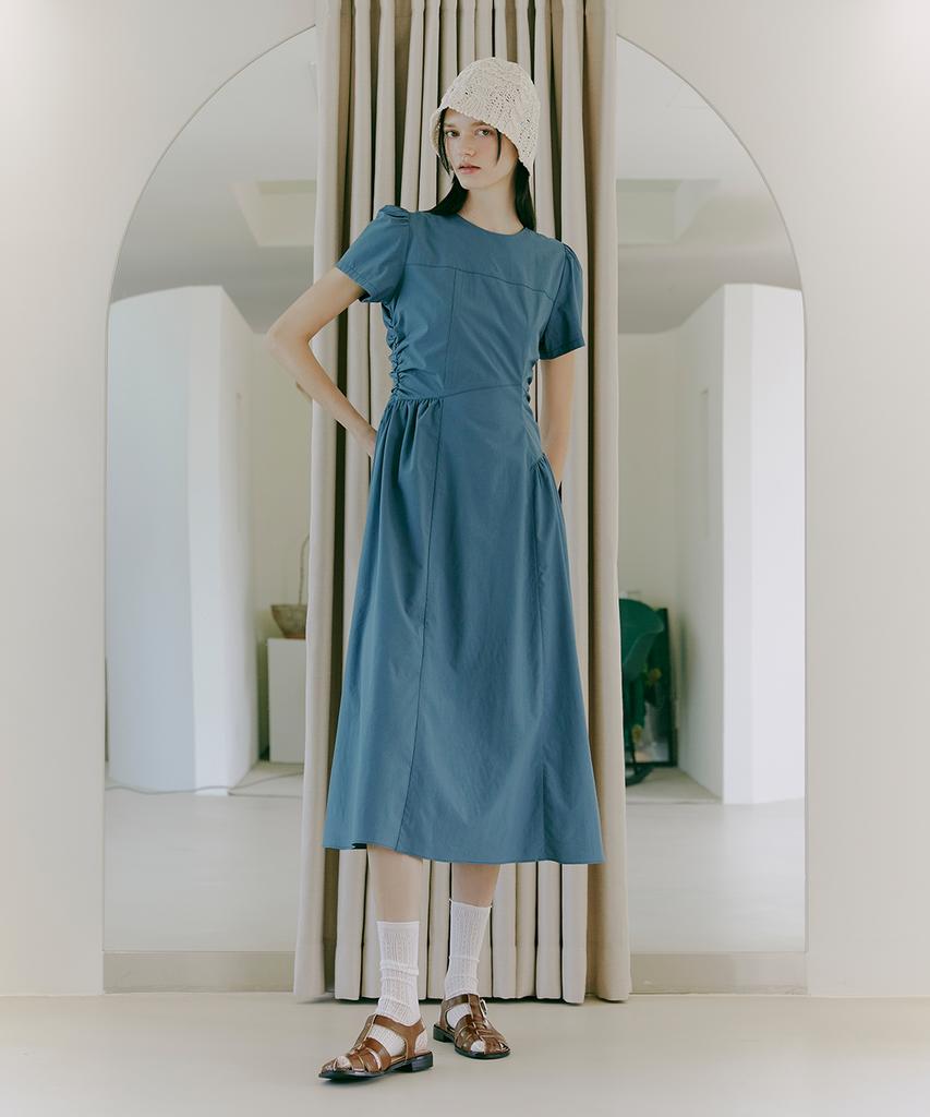 Etmont Side Shirring Dress Blue Green