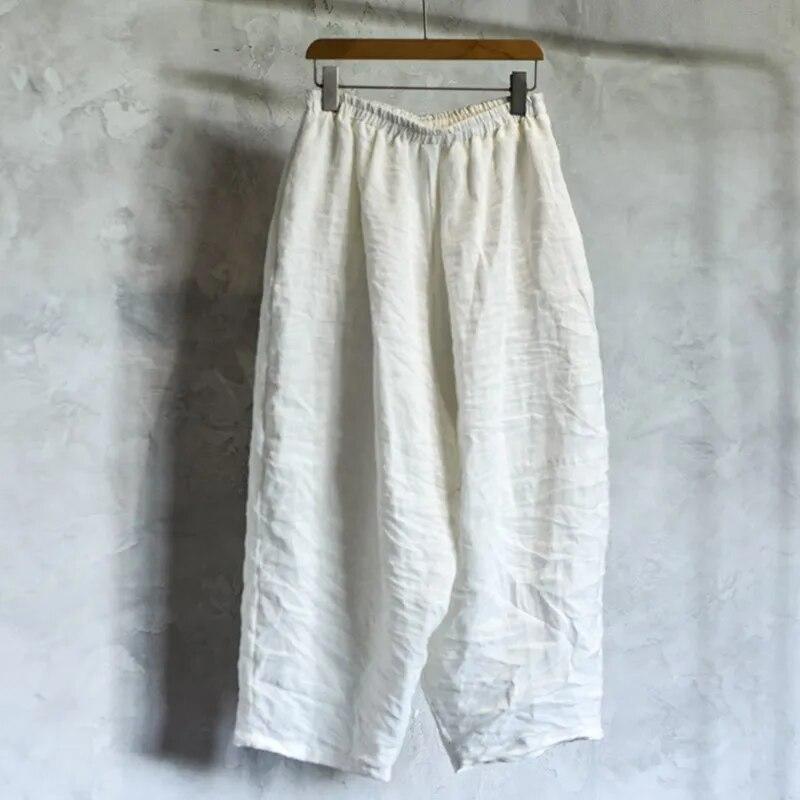 Johnature Women Solid Color Wide Leg Pants Elastic Waist Spring Trouser Casual Women Long Pants