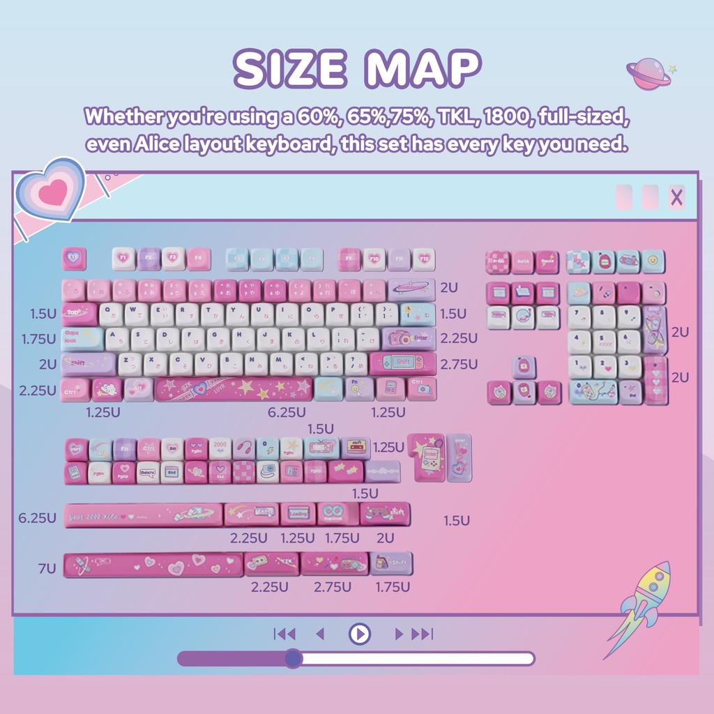 KiiBOOM X Elyxirine Digital Dreams Pastel Y2K Keycap Set MOA Profile PBT Keycaps for Mechanical Compatible with and Layouts (144 Keys) Keyboards,