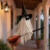 Indoor Haunted House Ceiling Decor Halloween Ghost Witch Broom Hanging Ornament, Spooky Hat Theme Room Layout Pendants for Outdoor Party Decoration
