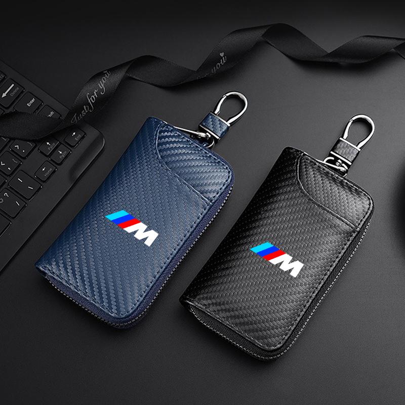 RDZZ5 Carbon Fiber Multifunction Car Keychain Key Bag Anti-loss Wallet For BMW 1 3 5 7 Series M X1 X3 X5 F15 F16 F20 F30 M3 M4 E34 E46