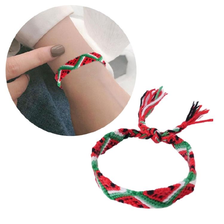 Cotton Rope Bracelet Adjustable Bracelet Unique Watermelon Pattern Bracelet Handmade Bracelet for Fashion Enthusiasts