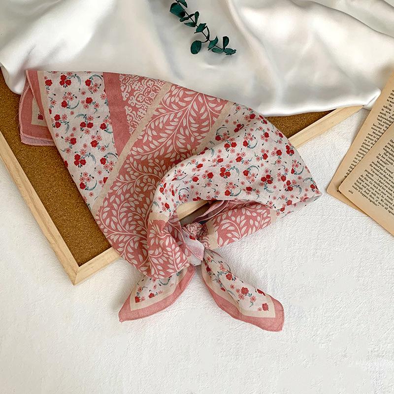 Cotton square scarf, silk scarf, high-end new small shawl, neck protector, small scarf, multi-purpose floral headscarf, headband, hair tie