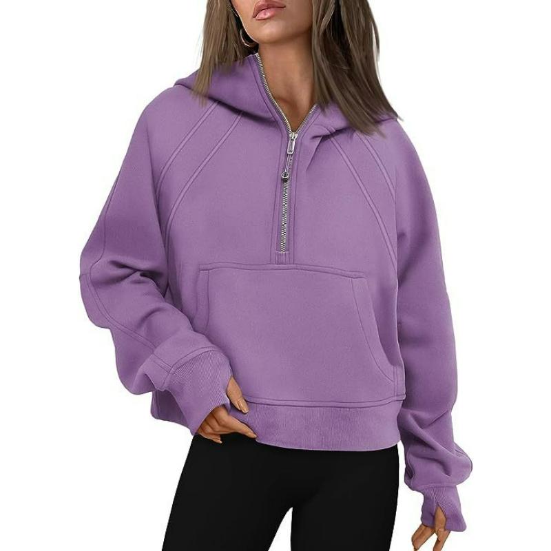 Autumn and Winter Yoga Clothes Women's Sports Half-chain Hoodie Sweater Loose Short Plus Velvet