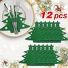 11pcs, Christmas Tree Placemats, Felt Fork and Spoon Bag Set, Suitable for Christmas and Other Holiday Party Table Decoration
