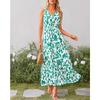 Summer Women's Dress V-Neck Elastic Waist Printed Casual Sleeveless Dresses