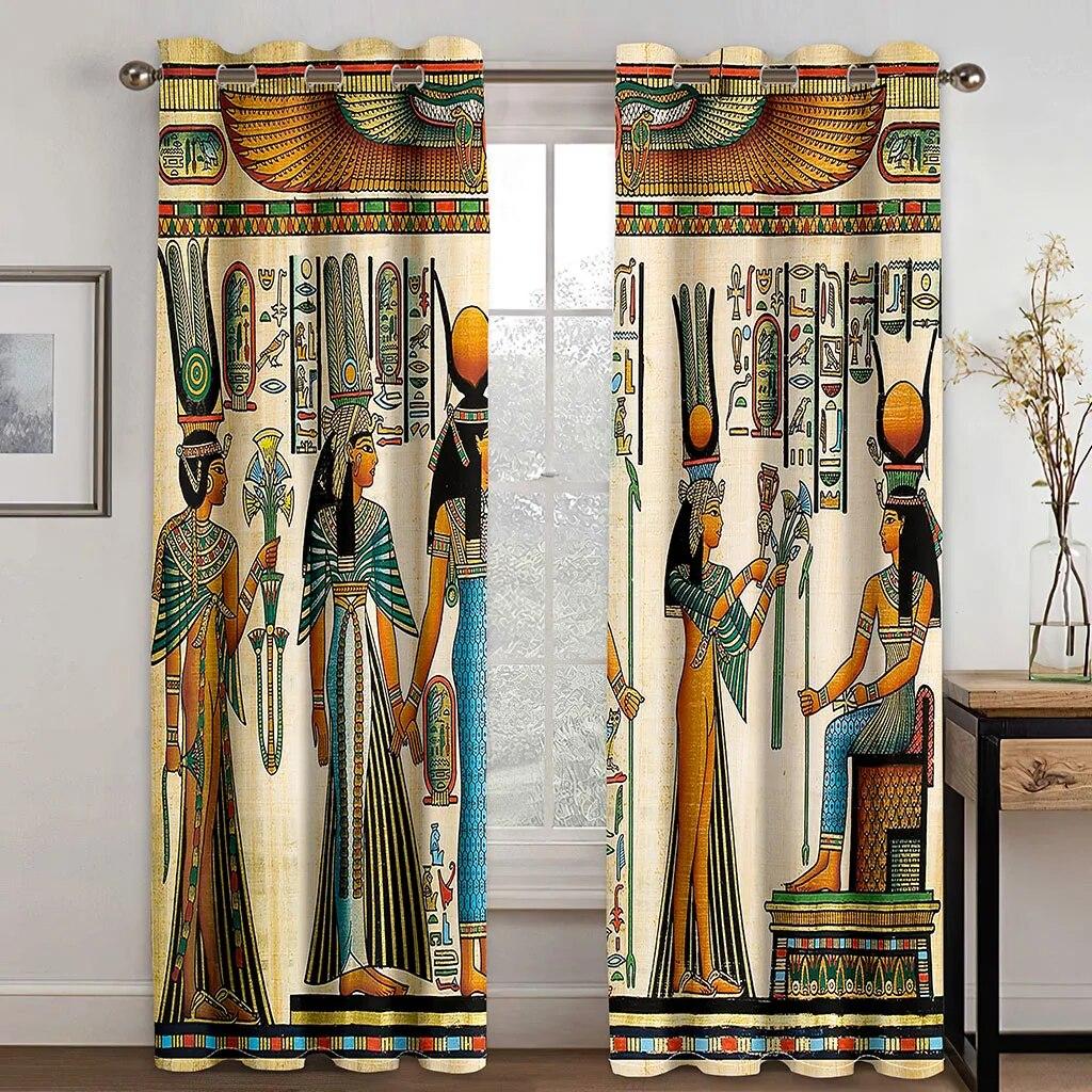 Egyptian Writing On Stone Antique Old Indigenous Civilization Curtains For Living Room Bedroom Window Drapes 2 Panel Set
