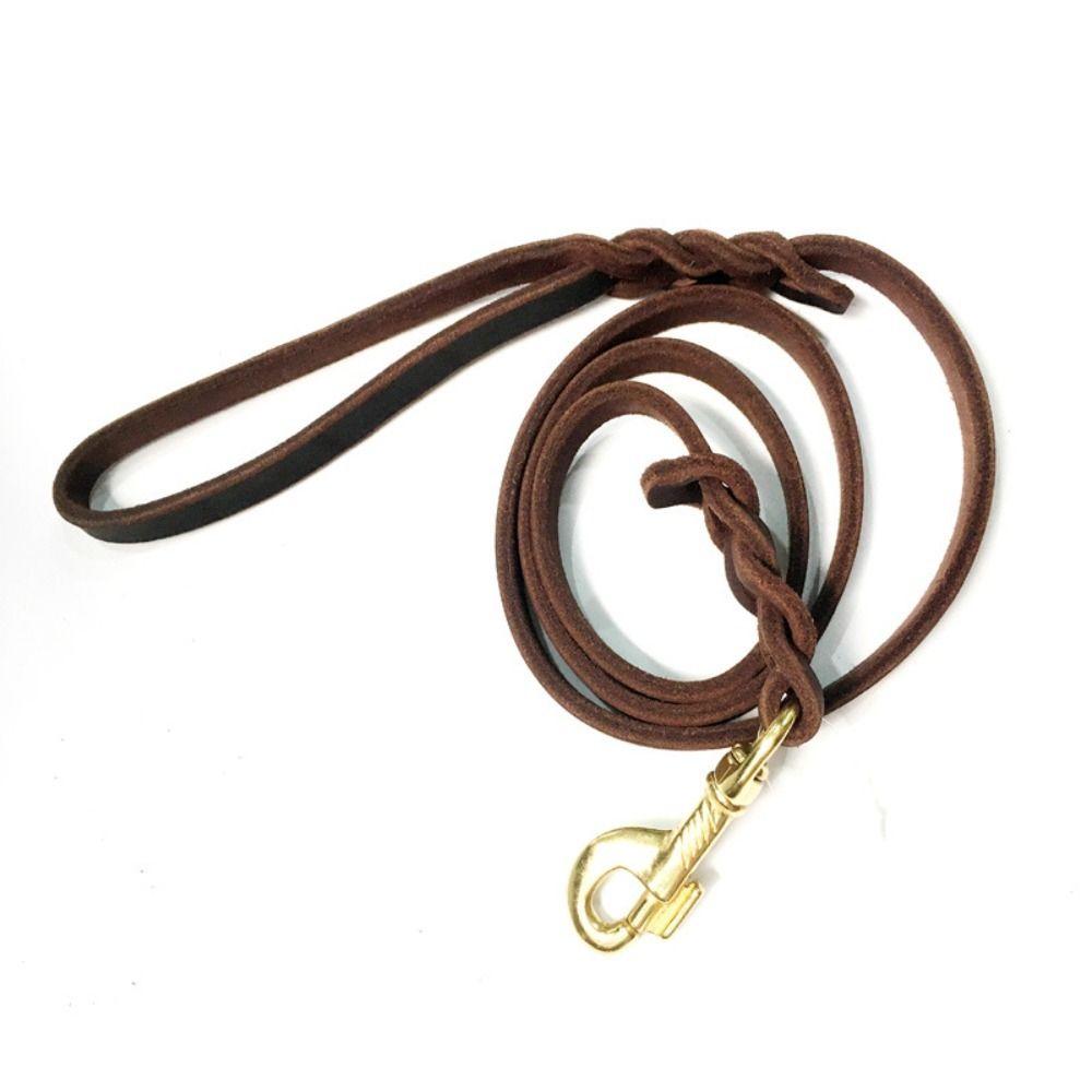 Training Walking With Copper Hook Leather Braided Dog Leash Long Brown Dog Traction Rope Soft Durable Medium Large Pet 3