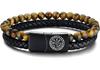 Men's Double Layer Leather Bracelet with Tiger Eye Stones
