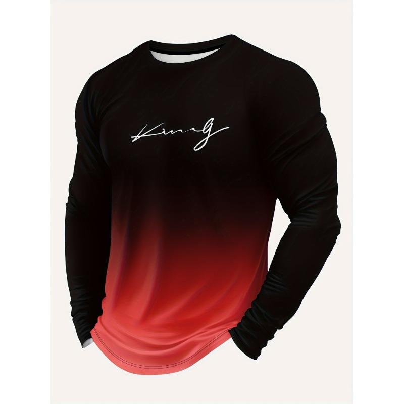 

Men s Letter Printed Long Sleeved T-shirt with Digital 3D Top S
