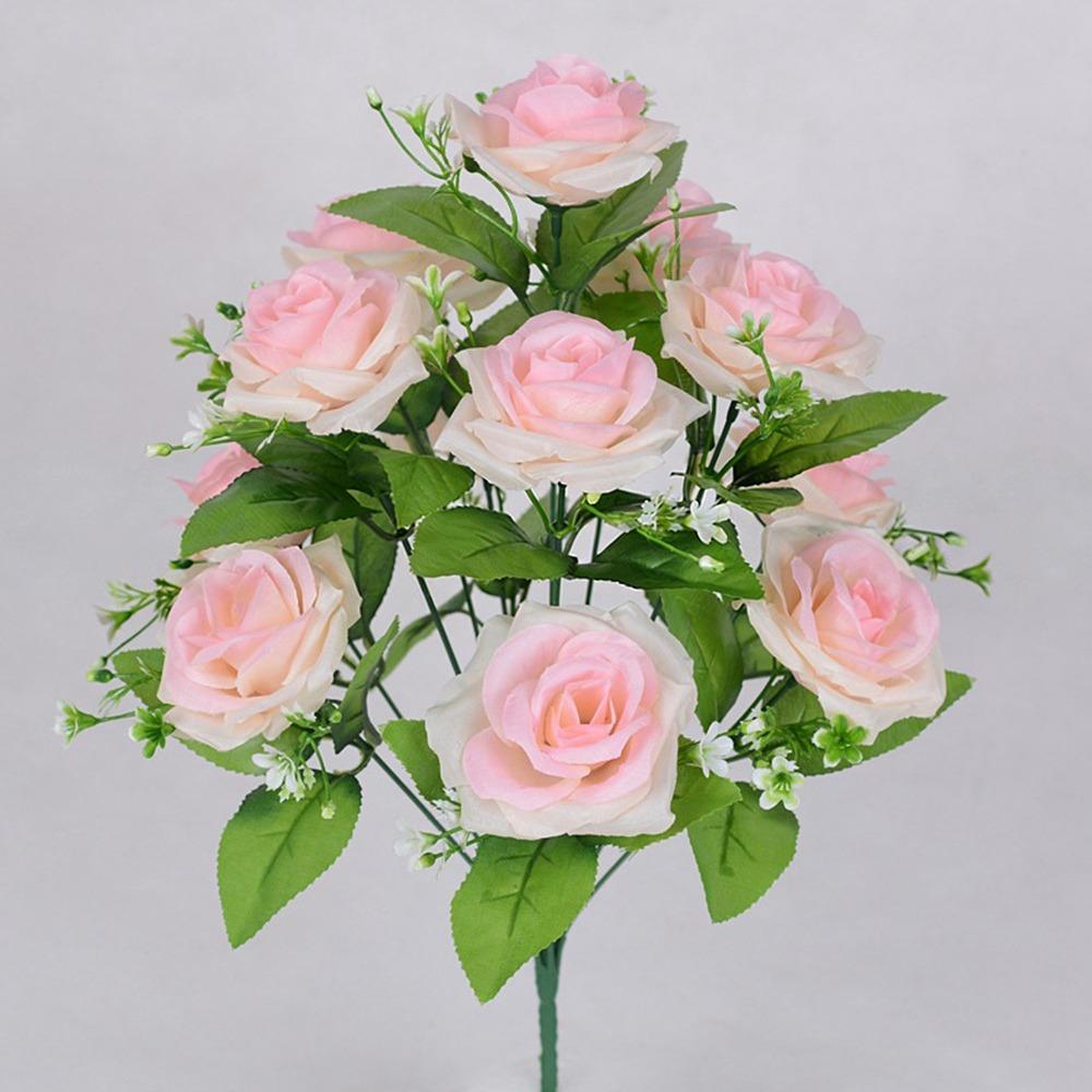 12 Heads Real Happy Silk Flower Mini Rolled Edge Fake Rose Flowers Bouquet Plastic Photography Photo Gift