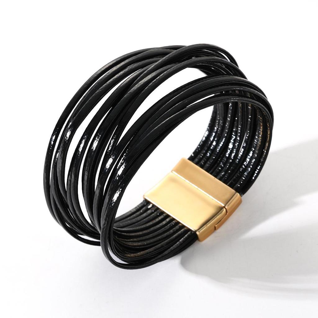 Bracciale da Donna Impilabile Multi-Strato in Ecopelle PU - Design Versatile, Antistatico