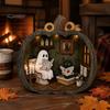Fall Harvest Home Decoration Halloween Ghost Wooden Tabletop Ornament, 2D Flat Cute Reading Bathing Thanksgiving Table Centerpiece Watering