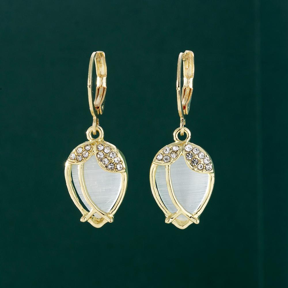Pinkdudu Mode Luxus Opal Tulpe Tropfen Ohrringe Romantische Elegante Charmante Weiße Blume Ohrring für Frauen Schmuck PD1411