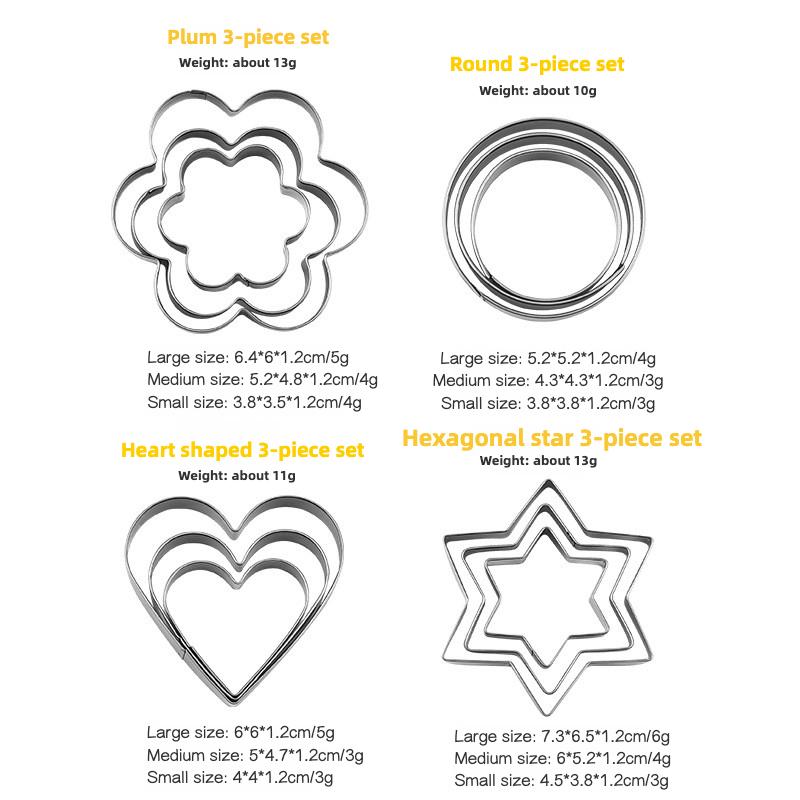 12pcs Cookie Cutters Stainless Steel Flowers Heart Circle Stars Baking Mould DIY Baking Molds Biscuit Cutter Fruit Egg Mould