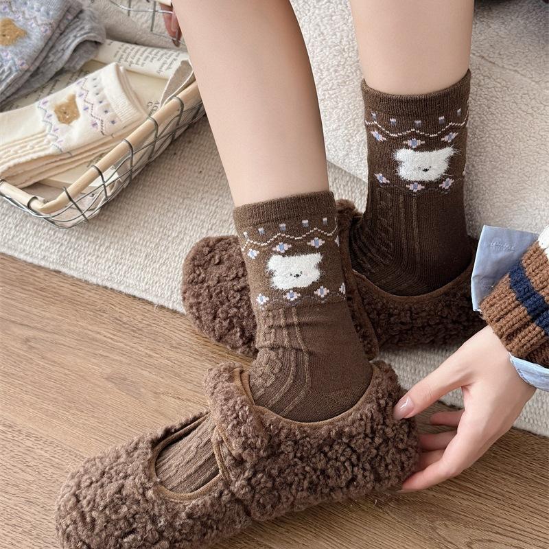 Cartoon Bear Warm Bellow Socks Socks Flocked Socks Piles Of Socks