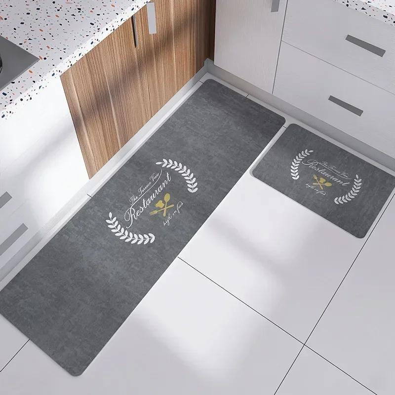 Kitchen Floor Mat Pvc Waterproof Carpet Non-slip Foot Mats Leather Oil Proof Carpets Long Rug Black Plaid Home Decoration Rugs