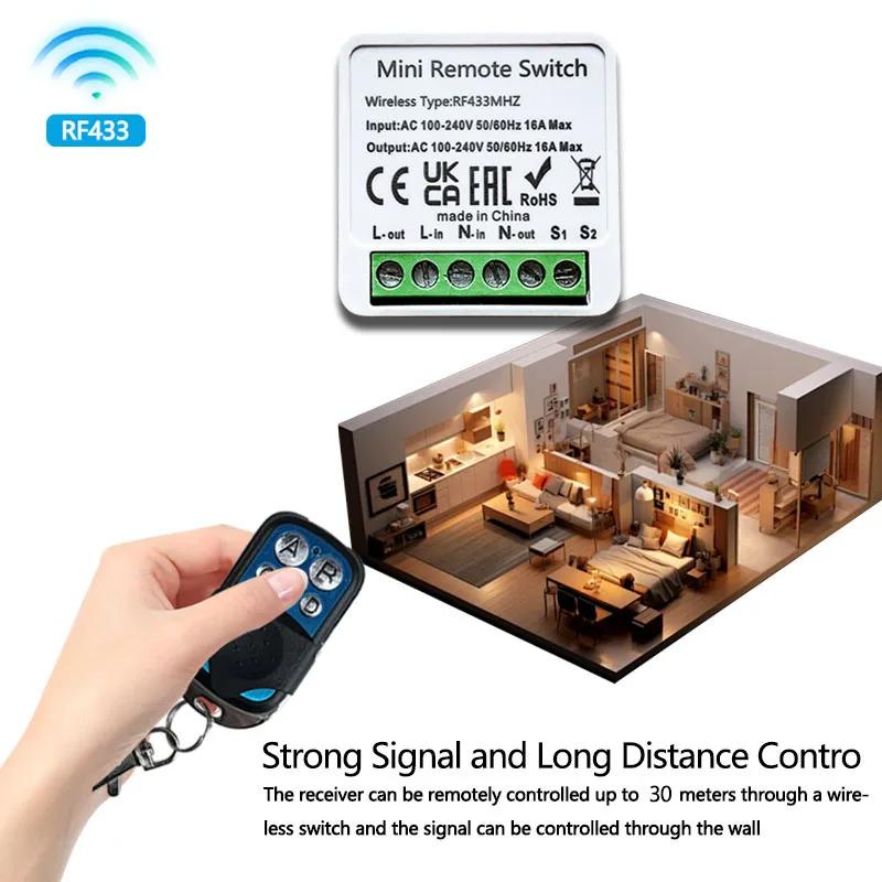 433MHz Wireless Remote Control Light Switch 16A 4 Key RF Relay Receiver Timer Breaker Wall Panel Switch For Lighting Led
