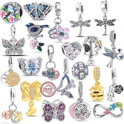 925 Sølv Insekter Serie Fargerik Zirkon Øyenstikker Blomst Bie Sommerfugl Perler Passer Originale Charms Armbånd Fint Smykke
