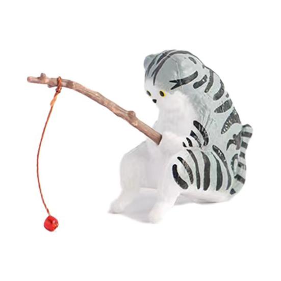Fishing Kitten Statue Cartoon Cat Figurine Collectible Resin Miniature Cat Sculpture for Fish Tank Micro Landscape Aquarium Decor