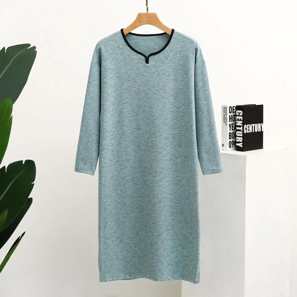 Jesienne i zimowe kolorowe pogrubione guziki kołnierzyk długi rękaw plus-size jednoczęściowa piżama domowa męska szlafrok koszula nocna