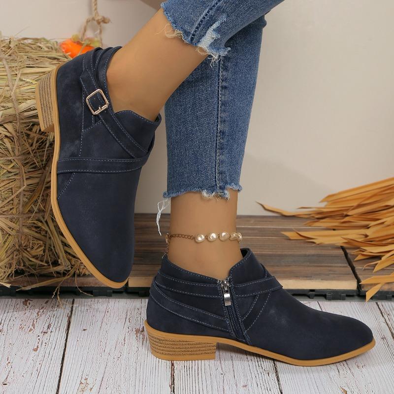 Women's Ankle Boots 2024 Autumn New Round Toe Side Zipper Women's Boots Casual Thick Sole Heel Large Size Fashion Ladies Shoes