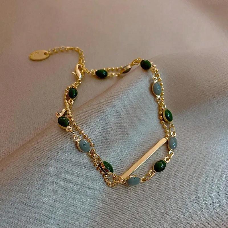 1pc Vintage Double Layer Bracelet, Simple Green Bracelet, Delicate Elegant Fine Jewelry, The Perfect Gift for Couple/Women