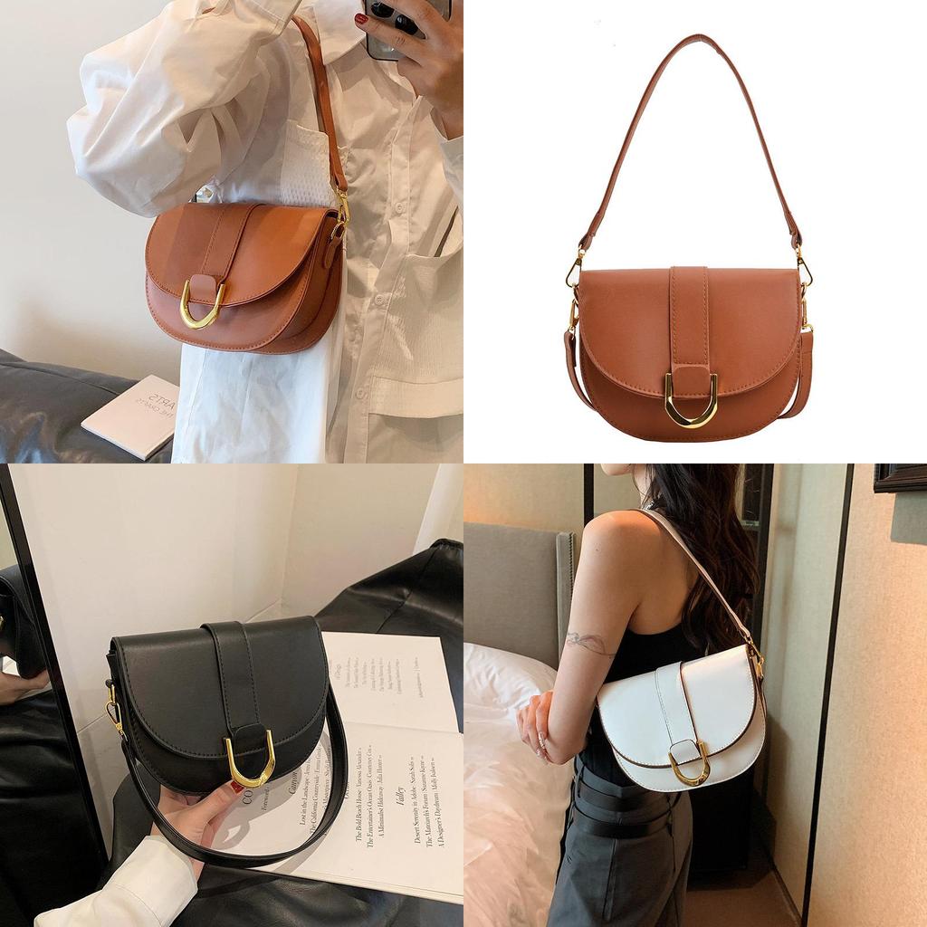 Trendy Vintage Saddle Bag For Women 2023 Fashionable Pu Shoulder Bag With Stitching