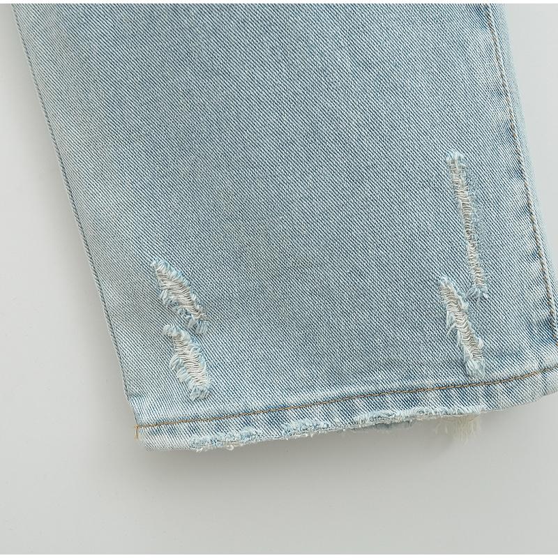 Mode Lässig Damen Voll Längen Locker Sitzende Jeans Gemütlich Mittlere Taille Abgenutzt Baggy Denim Hose Weiter Bein Hinten Aufgerissene Manschette Jean